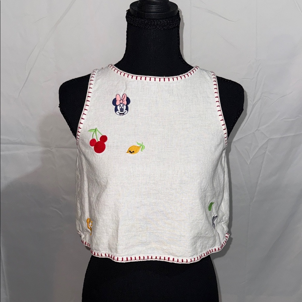 Girls Old Navy White Embroidered Cropped Tank Top - Minnie & Fruit Motif